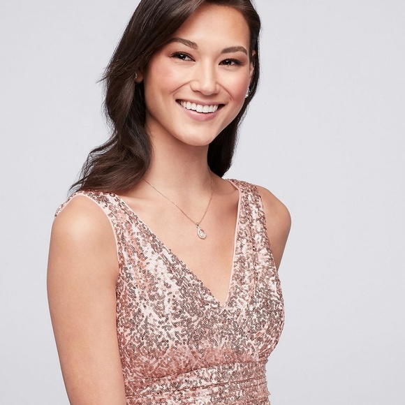 david's bridal rose gold sequin dress